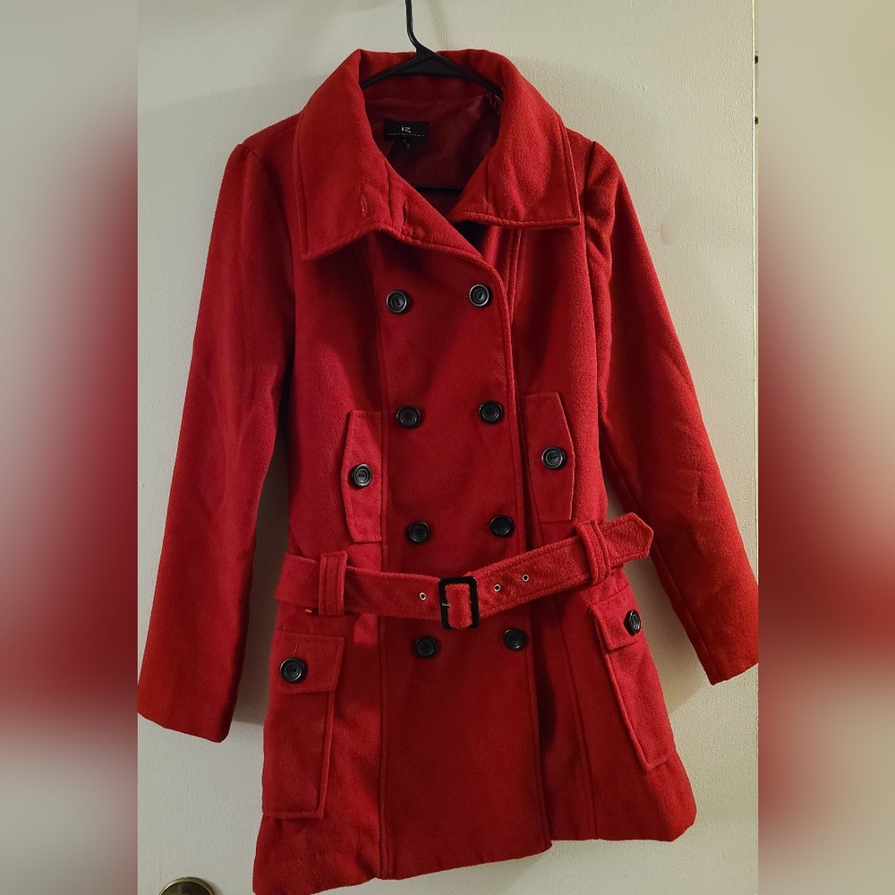 IZ Byer California Red Belted Peacoat Juniors Size Medium